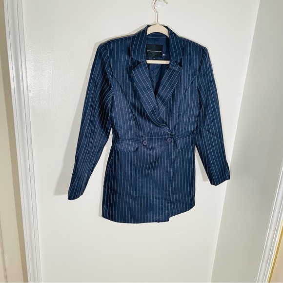 NEW Anthropologie English Factory Pinstripe Blazer Romper Blue White Medium - Picture 5 of 8